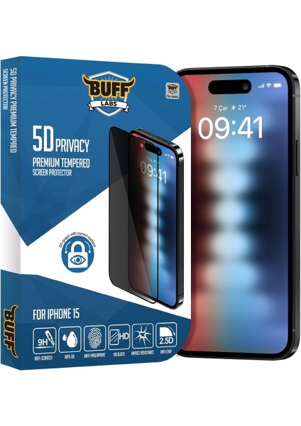 Labs iPhone 15 ile Uyumlu 5d Privacy Hayalet Ekran Koruyucu