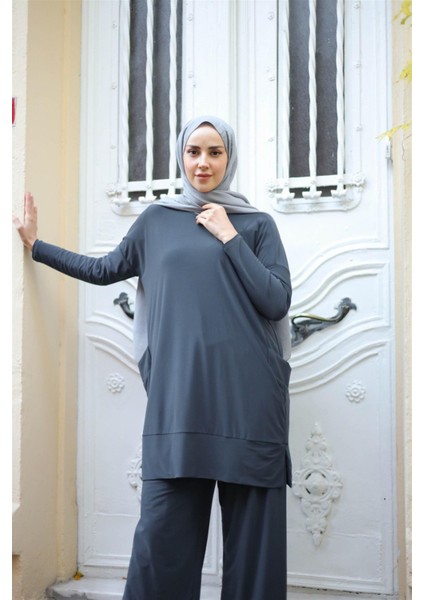 5015 Bisiklet Yaka Yanları Cepli Oversize Takım