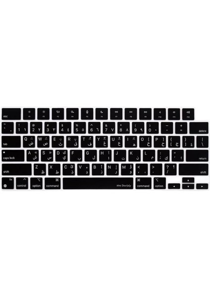 Arapça Klavye Koruyucu Macbook Air-Pro M1-M2-M3 (Touchıd'li) A2681 A3113 A2941 A3114 A2442 A2779 A2992 A2918 A2485 A2780 A2991 Us Enter ile Uyumlu Siyah