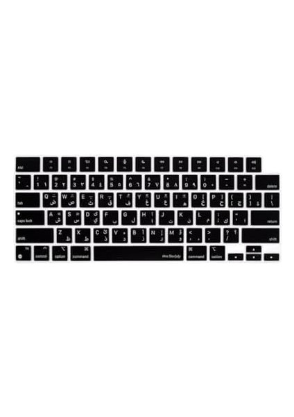 Arapça Klavye Koruyucu Macbook Air-Pro M1-M2-M3 (Touchıd'li) A2681 A3113 A2941 A3114 A2442 A2779 A2992 A2918 A2485 A2780 A2991 Us Enter ile Uyumlu Siyah