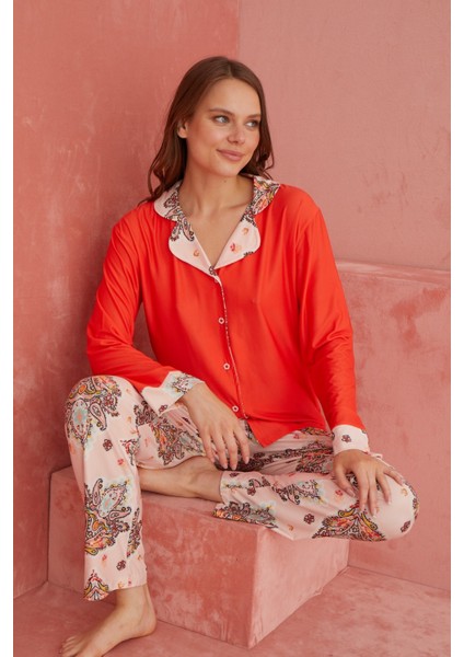 Oreiro Penye Bayan Düğmeli Pijama