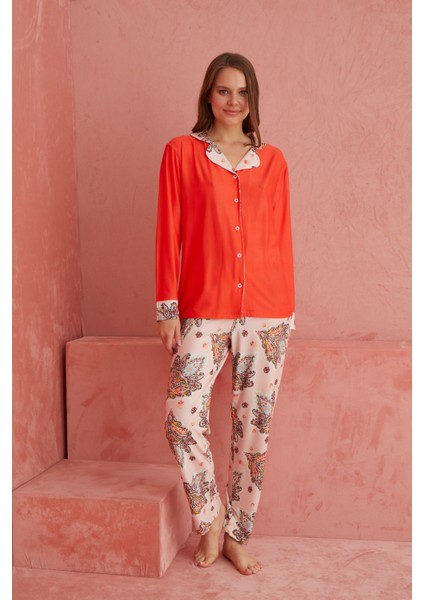 Oreiro Penye Bayan Düğmeli Pijama