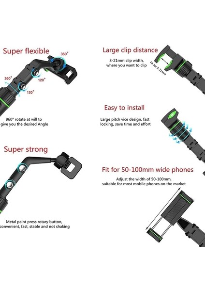 Dikiz Aynası, Koltuk Arkası, Çalışma Masası Telefon Tutucu, Standart, Iphone, Samsung, Xiaomi, Huawei Uyumludur, 360 Dönebilen Çok Fonksiyonlu Akrobat Telefon Tutucu