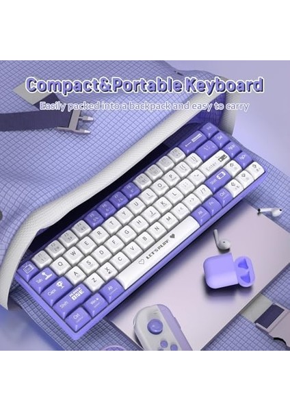 Ajazz AK680 65% Kablolu Hotswap Mekanik Oyun Klavyesi,68 Tuşlu Taşınabilir Anti-Ghosting Klavye,gökkuşağı Arkadan Aydınlatmalı Programlanabilir,eva Sandviç,ergonomik Mor Beyaz/brown Switch