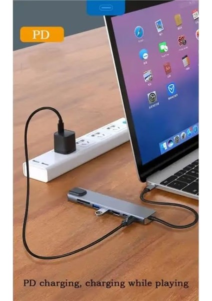 8 In 1 Type C To 2 Port USB 3.0 2 Sd Kart Tf Kart HDMI RJ45 2pd Kablolu Adaptör iphone 15 Serisi Uyumlu Type C Girişli Android Cihazlara Uyumlu ZR38