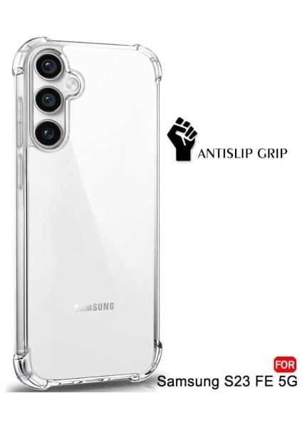 Samsung Galaxy S23 Fe Uyumlu Anti Shock Darbe Emici S23 Fe (6.4') Şeffaf Silikon Tpu Clear Kılıf, Transparent Galaxy S23 Fe Anti Shock Kılıfı Şeffaf