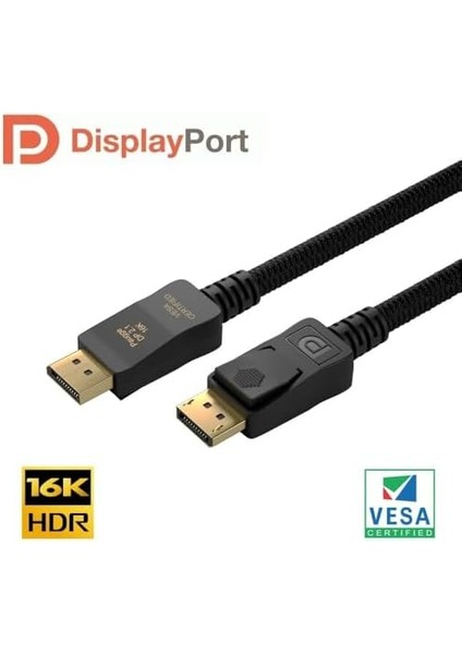 Vesa Sertifikalı Displayport 2.1 Kablo - 16K 60HZ, 8k 120Hz, 8k 60Hz, 4K 240Hz (1.5 Metre)