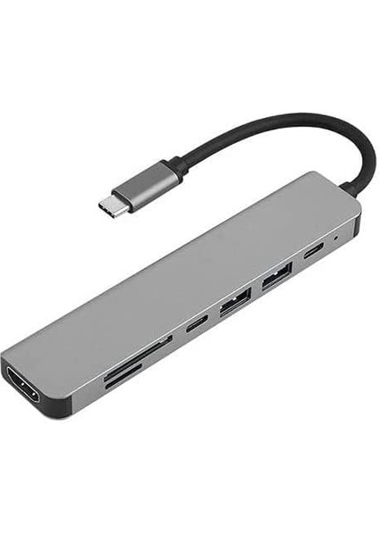 Macbook Pro Huawei Dell ile Uyumlu Type C To 4K HDMI + USB 3.0 + Sd/tf + Pd + Type-C, Taşınabilir 7in1 Adaptör