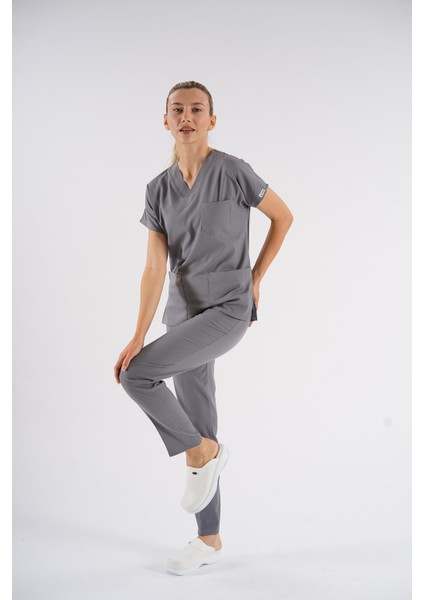 Dr. Greys Modeli Likralı Hemşire Forması Unisex Yarasa Kol Doktor Scrubs Hastane Takımı