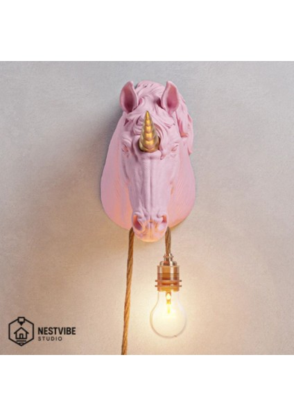 Unıcorn Başlı Şık ve Modern Duvar Lambası Nestvibe Özel Seri