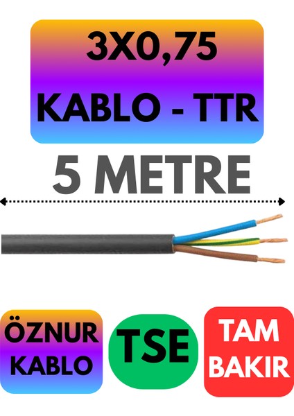 Öznur 3x0,75 Ttr Kablo (Siyah) Metre Seçenekli