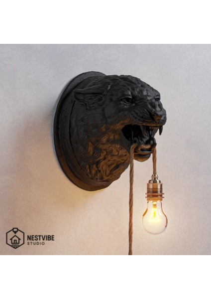Leopar Başlı Şık ve Modern Duvar Lambası Nestvibe Özel Seri