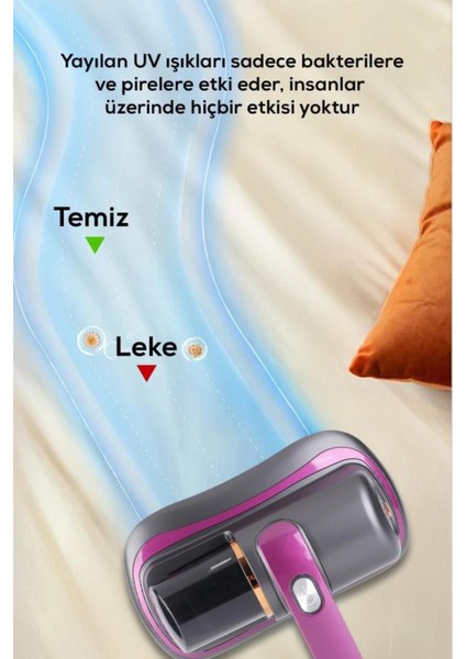 Kablosuz El Süpürgesi Uv Işık Teknolojili Güçlü Motorlu Yatak Temizleme Cihazı - %99,9 Akar Giderme