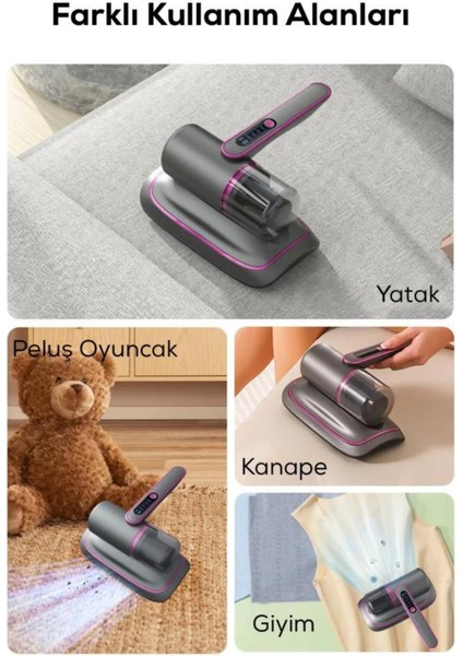 Kablosuz El Süpürgesi Uv Işık Teknolojili Güçlü Motorlu Yatak Temizleme Cihazı - %99,9 Akar Giderme