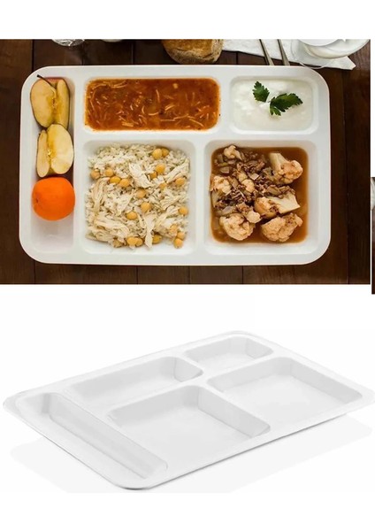 10 Adet 5 Bölmeli Kırılmaz Tabldot Tabak Self Servis Yemekhane Okul Lokanta Tabildot (40 cm X28 Cm)