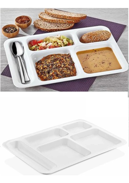 10 Adet 5 Bölmeli Kırılmaz Tabldot Tabak Self Servis Yemekhane Okul Lokanta Tabildot (40 cm X28 Cm)
