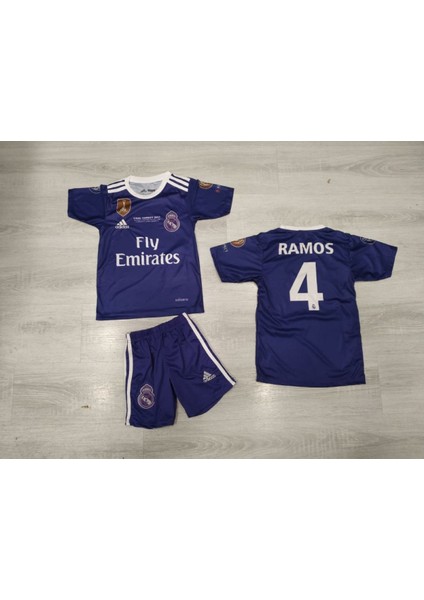 20016/17 Sezon Cardif Ligi Mor Sergio Ramos Çocuk Forma Takımı 4'lü Set Çorap+Bileklik Hediyeli