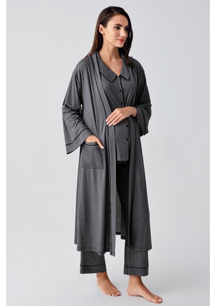 Bebe Yaka Düğmeli Uzun Kollu Hamile Sabahlık Pijama Takım 23111