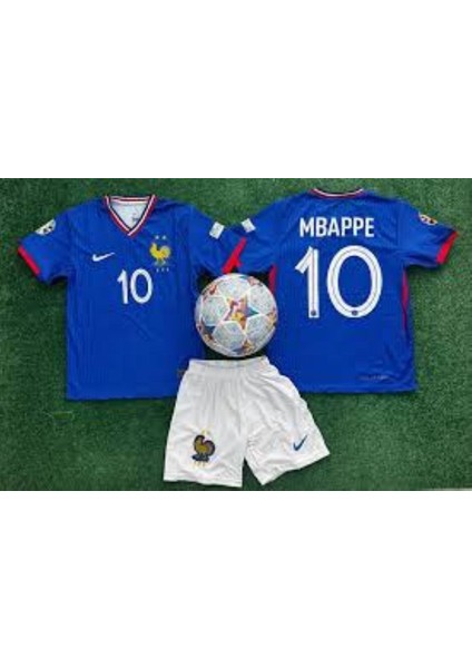 Mbappe Fransa Mavi Unisex Çocuk Futbol Forması 4'lü Set (Bileklik Çorap Hediyeli )
