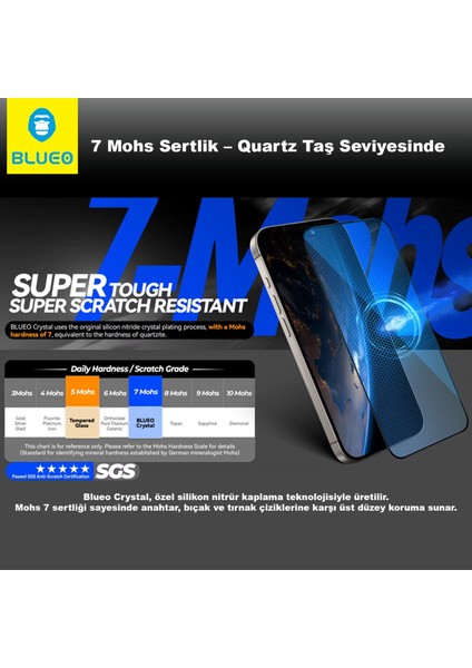 Crystal iPhone 16 Pro Uyumlu 7 Mohs Sertlik 3 Kat Çizilmeye Dayanıklı Cam Ekran Koruyucu Aparatlı