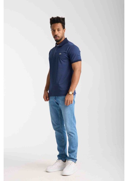 Polo Yaka Lacivert Regular Fit Çizgili