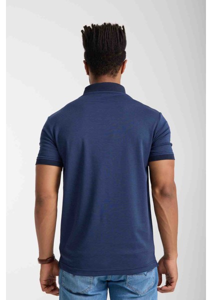Polo Yaka Lacivert Regular Fit Çizgili