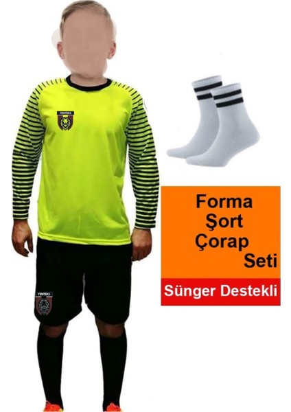 Uzun Kol Kaleci Yeşil Çocuk Forma Çorap+Bileklik Hediye
