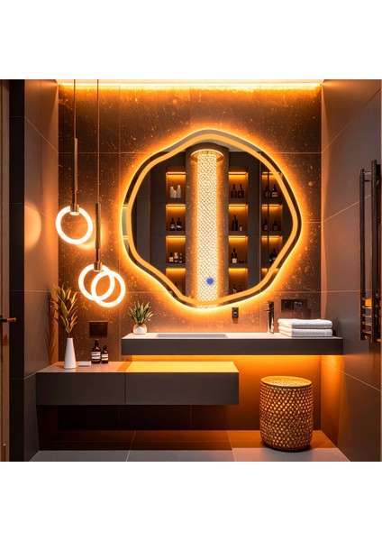 Lys Amber Led'li Lazer Kumlamalı Lavabo & Banyo Aynası (Dokunmatik Sensörlü)