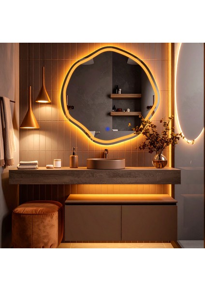 Lys Amber Led'li Lazer Kumlamalı Lavabo & Banyo Aynası (Dokunmatik Sensörlü)