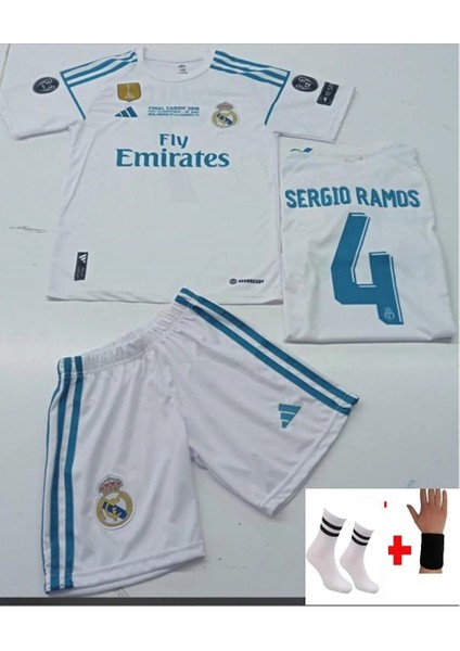 R.madrid Sergio Ramos Çocuk Forma Takımı 4 Parça 2018 Beyaz Şampiyonlar Ligi