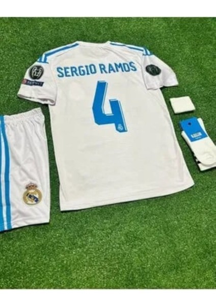 R.madrid Sergio Ramos Çocuk Forma Takımı 4 Parça 2018 Beyaz Şampiyonlar Ligi
