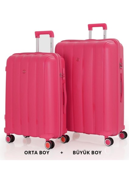 Bavul Büyük ve Orta 2li Set Kırılmaz Silikon Valiz V305 Fuşya