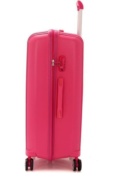 Bavul Büyük ve Orta 2li Set Kırılmaz Silikon Valiz V305 Fuşya modelleri