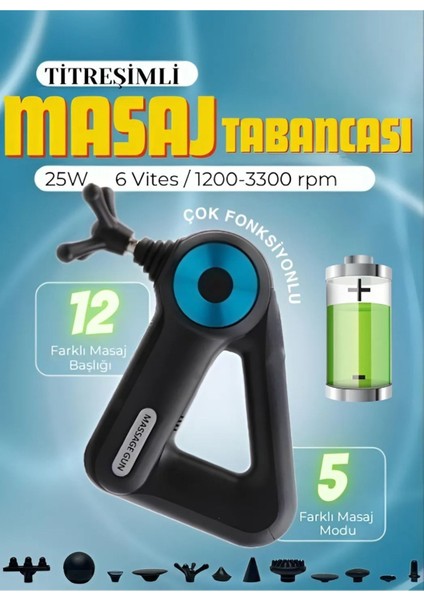 12 Masaj Başlıklı Tabanca Ergonomik Tasarım Kolay Kullanım Kablosuz Masaj Tabancası Kas Geliştirici fiyatları