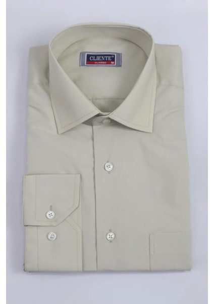 Fistan Store Erkek Düz Dacron Klasik Rahat Kalıp Tek Cepli Uzun Kollu Yazlık Gömlek