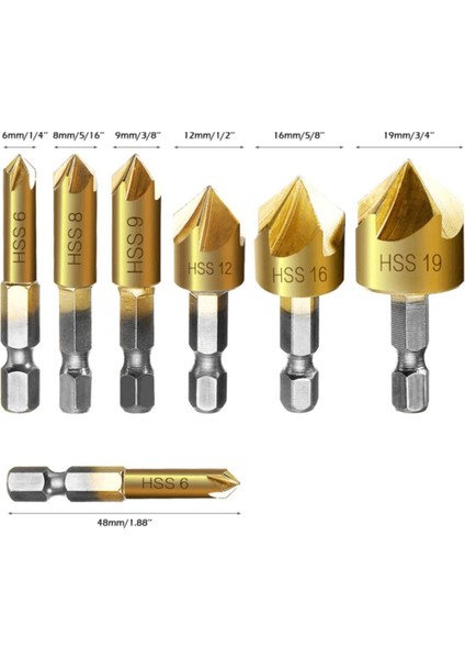 Hss Pah Havşa Delik Açıcı Matkap Ucu 1/4 Hex Saplı Takım Pnömatik 6MM-19MM 6 Adet Set