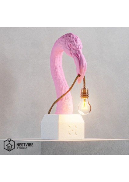 Flamingo Başlı Tasarımlı Şık Masa Lambası Nestvibe Studio Özel Seri