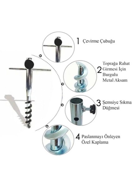 Plaj Şemsiye Kazığı Büyük Boy ( 3 cm Şemsiye Çapına Kadar Uyumlu)
