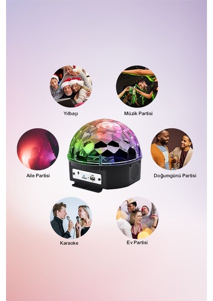 Disko Topu Renkli LED Işıklı Bluetooht Özellikli Sese Duyarlı Mp Çalar Tak Gece Lambası Disko Topu modelleri