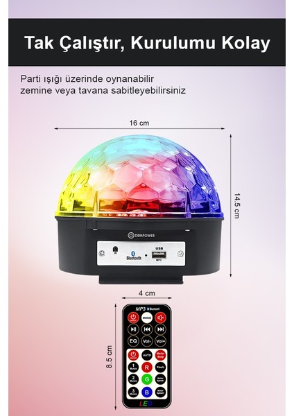 Disko Topu Renkli LED Işıklı Bluetooht Özellikli Sese Duyarlı Mp Çalar Tak Gece Lambası Disko Topu fırsatları