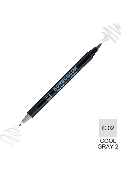Kurecolor Mangaka Fine&brush Çift Taraflı Kalem CNKC-2200 No C.02 Cool Gray 2