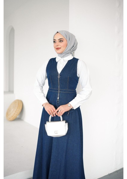 Kadın Fermuar Detaylı Kot Yelek Etek Takım Ikili Jean Takım modelleri