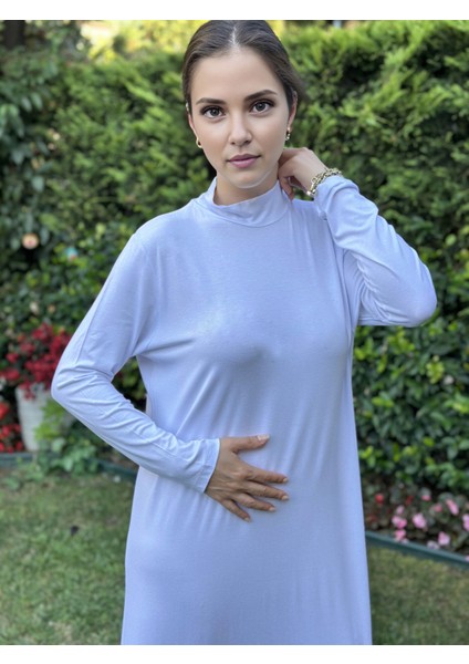 Dik Yaka Beyaz Pamuklu Viskon Tesettür Içlik Astar Elbise