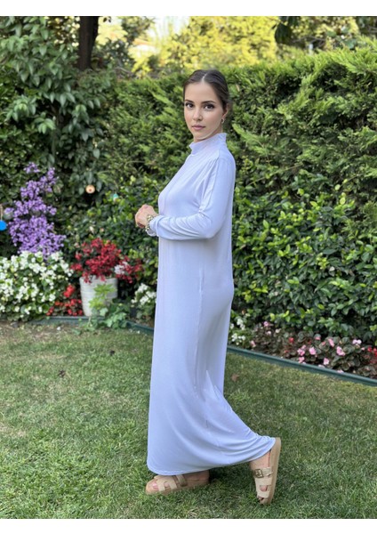 Dik Yaka Beyaz Pamuklu Viskon Tesettür Içlik Astar Elbise modelleri