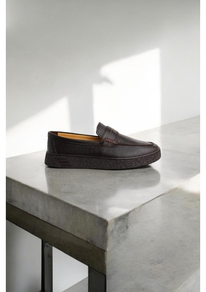 Kahve Hakiki Deri Erkek Günlük Ayakkabı, Loafer Ayakkabı, Hafif Ayakkabı