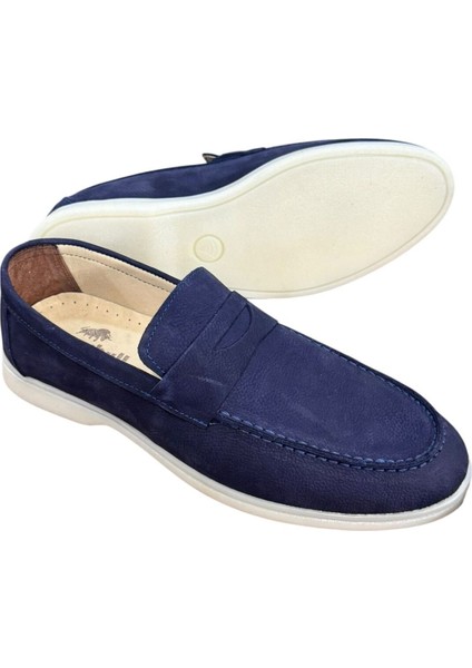 Lacivert Nubuk Loafer Yazlık Erkek Ayakkabı- Loafer Deri Erkek Ayakkabı