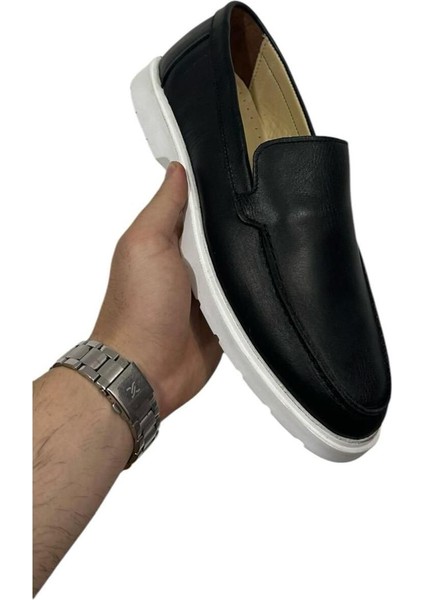 Siyah Beyaz Günlük Rok Loafer Ayakkabı-Siyah Yazlık Hafif Rahat Ayakkabı