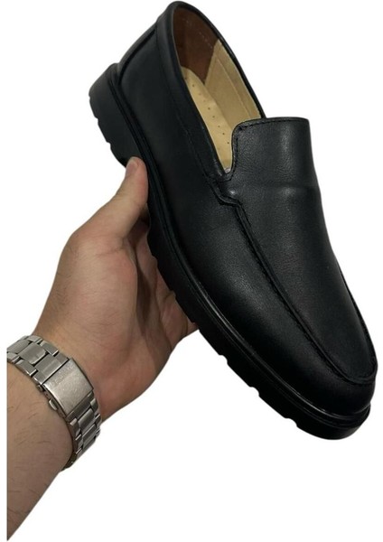 Siyah Deri Günlük Rok Loafer Ayakkabı-Siyah Yazlık Hafif Rahat Ayakkabı