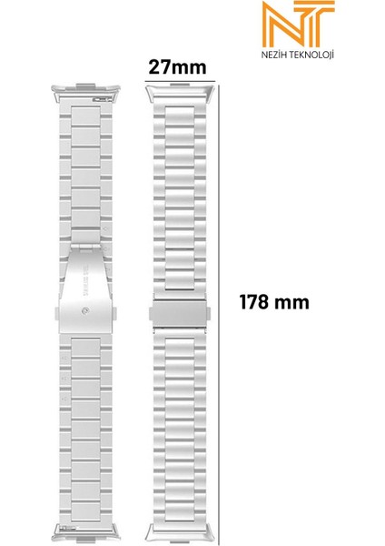 Xiaomi Redmi Watch 4 / 5 Mi Band 8 / 9 Pro Uyumlu Ayarlanabilir Paslanmaz Çelik Metal Baklalı Kordon