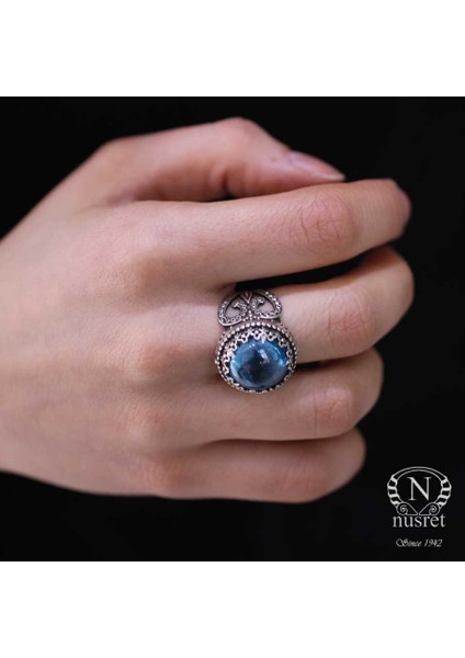 925 Ayar Gümüş Akuamarin Taşlı Tasarım Yüzük
